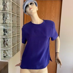 Vintage LIZ CLAIBORNE SILK BLOUSE Royal Blue, Short Sleeve, Petite Collection 4